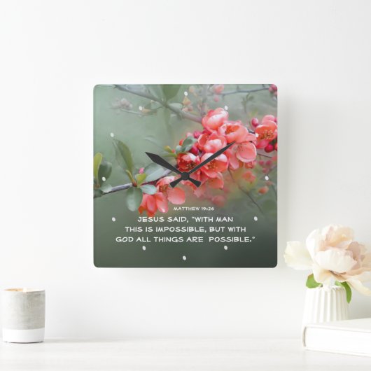 Matthew 19:26 GODを使えば、すべてのことが可能 スクエア壁時計 (ホーム)