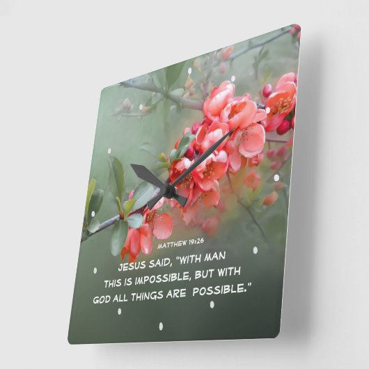 Matthew 19:26 GODを使えば、すべてのことが可能 スクエア壁時計 (傾斜)