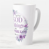 Matthew 19:26 Possible with God Purple Floral カフェラテマグ (右アングル)