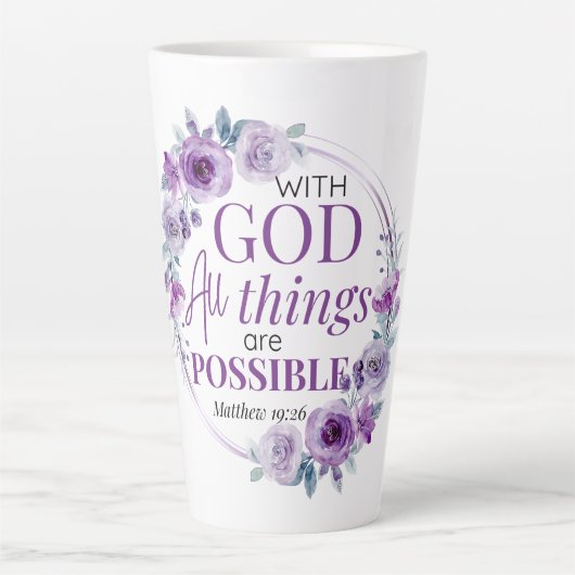 Matthew 19:26 Possible with God Purple Floral カフェラテマグ (正面)