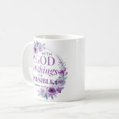 Matthew 19:26 Possible with God Purple Floral コーヒーマグカップ (正面左)