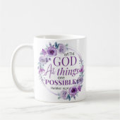Matthew 19:26 Possible with God Purple Floral コーヒーマグカップ (左)