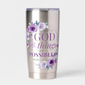 Matthew 19:26 Possible with God Purple Floral 保温保冷タンブラー (正面)