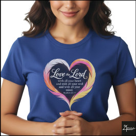 Matthew 22:37 Scripture Neon Feather Heart Tシャツ