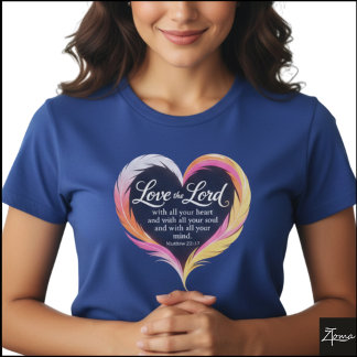 Matthew 22:37 Scripture Neon Feather Heart Tシャツ