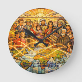 Matthew 28:19 Stained‑Glass Discipleship Clock ラウンド壁時計
