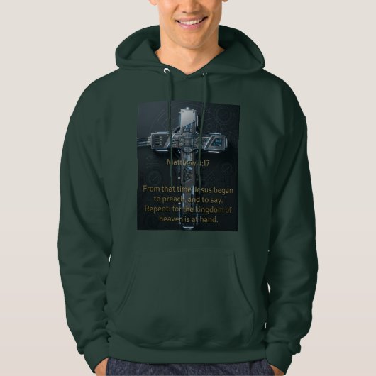 Matthew 4:17 – Repent Cross Hoodie パーカ (正面)