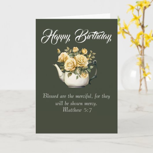 Matthew 5:7 Christian Birthday Wishes カード (黄色い花)