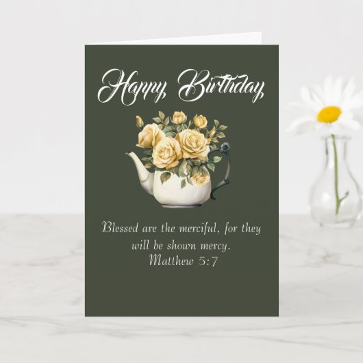 Matthew 5:7 Christian Birthday Wishes カード (小さな植物)