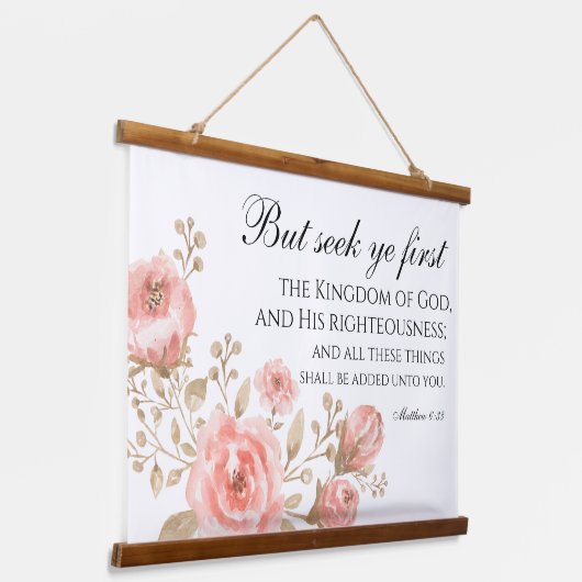 Matthew 6:33シークYe最初のフローラ聖なる書物、 経典 吊り下げ型タペストリー (傾斜あり)