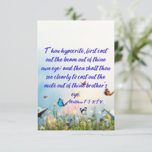 Matthew 7:5 KJVバイブル聖句Pic Flat Greeting カード (スタンド正面)
