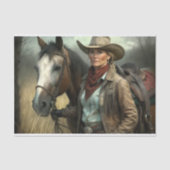 Mature Cowgirl With Horse in Field Decoupage 薄葉紙 (正面)