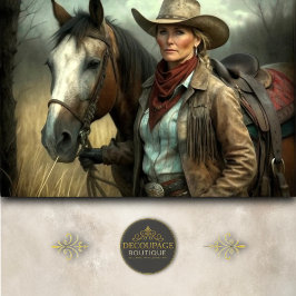Mature Cowgirl With Horse in Field Decoupage 薄葉紙