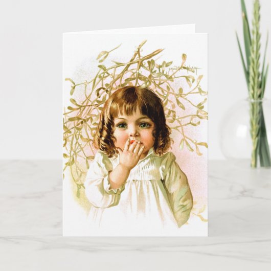 Maud Humphrey: ヤドリギの下の冬の女の子 シーズンカード (正面)