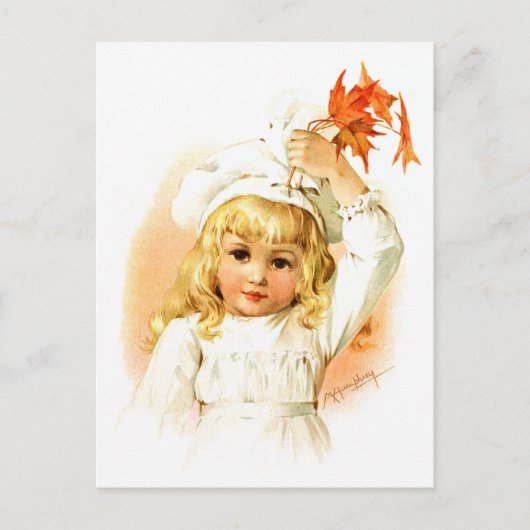 Maud Humphrey:紅葉の秋の女の子 ポストカード (正面)