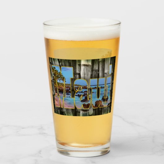 Mauiグラフィックスと溶岩の夕暮れ，ビールグラス タンブラーグラス (ドリンク正面)