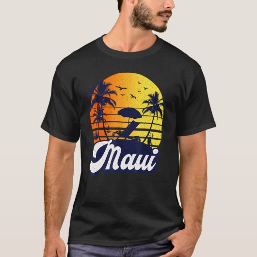 Maui Hawaii Hawaiian Sunset Beach Retro Tシャツ (正面)