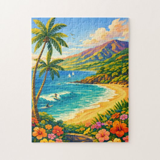 Maui Hawaii Tropical Coastline Retro Travel ジグソーパズル (縦)