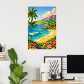 Maui Hawaii Tropical Coastline Retro Travel Art ポスター (ホームオフィス)