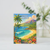 Maui Hawaii Tropical Coastline Vintage Travel ポストカード (スタンド正面)