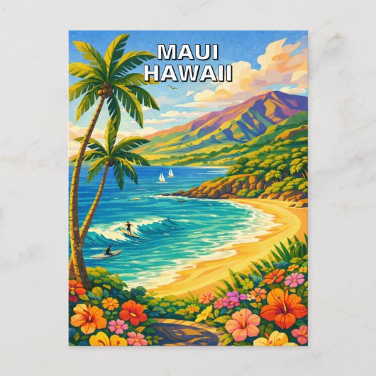 Maui Hawaii Tropical Coastline Vintage Travel ポストカード (正面)