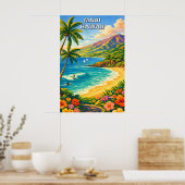Maui Hawaii Tropical Coastline Vintage Travel Art ポスター (キッチン)