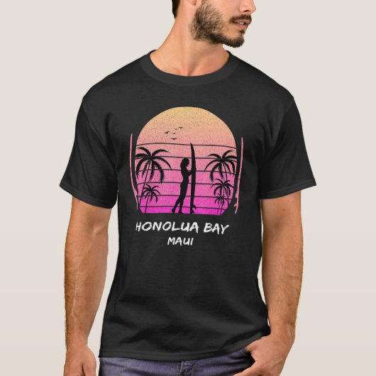 Maui Honolua Bay Surfing Palms Waves Ocean Aloha H Tシャツ (正面)