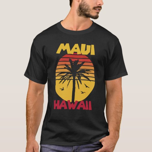 Maui Vacation Hawaii Palm trees Beach Ocean Surfin Tシャツ (正面)