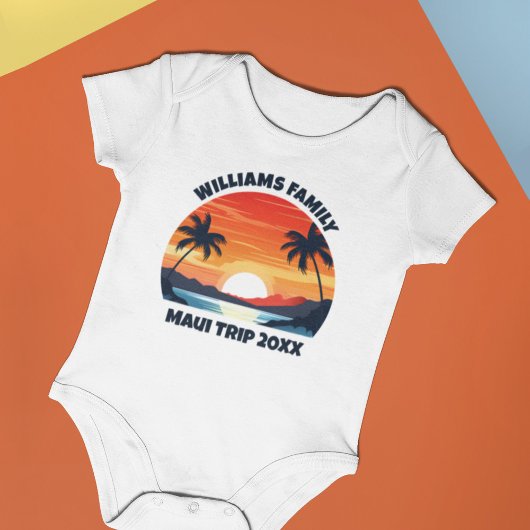 Maui Vacation Sunrise Palm Trees Personalized ベビーボディスーツ