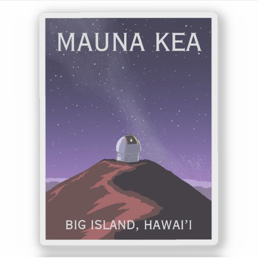 Mauna Kea Observatory Starry Sky Retro Poster シール (正面)