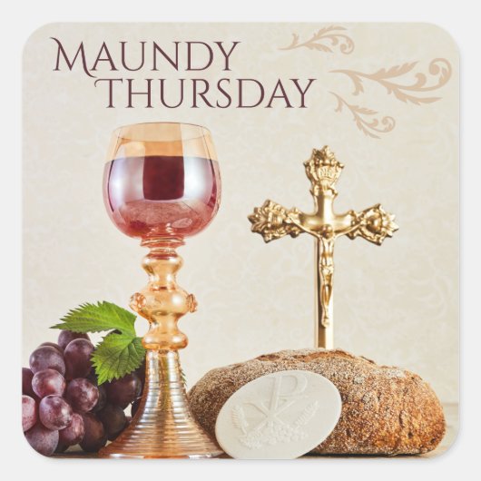 Maundy Thursday Eucharist Chalice Holy Week スクエアシール (正面)