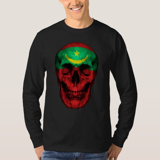 Mauritania Flag Skull Mauritanian Roots Proud Patr Tシャツ (正面)
