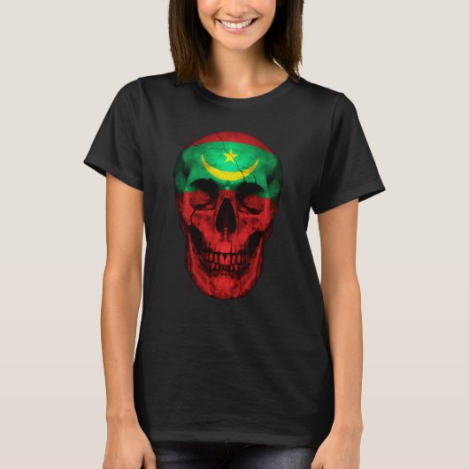 Mauritania Flag Skull Mauritanian Roots Proud Patr Tシャツ (正面)