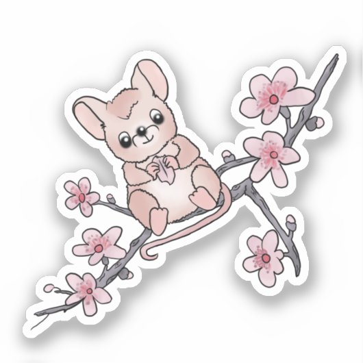 Maus auf Blütenzweig シール (正面)