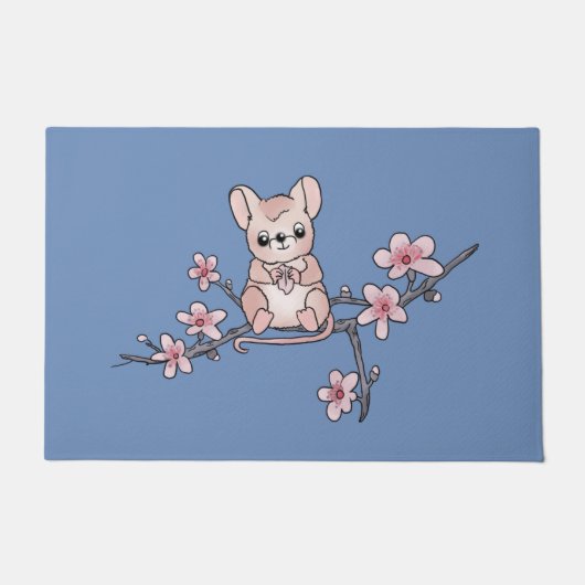 Maus auf Blütenzweig ドアマット (正面)