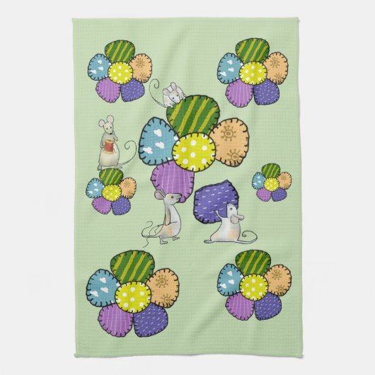 Mäuse nähen blüten キッチンタオル (縦)