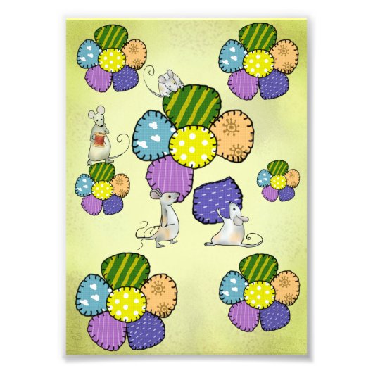 Mäuse nähen Blüten フォトプリント (正面)