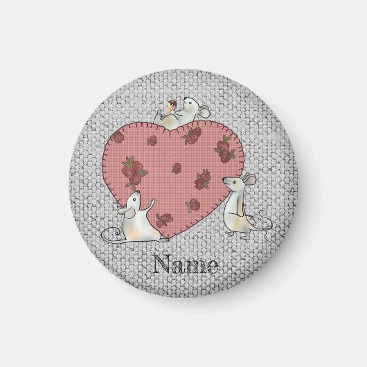 Mäuse nähen Herz マグネット (正面)