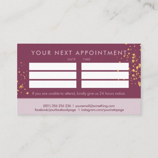 Mauveおよび金ゴールドグリッターアポイントメント名刺 名刺 (裏面)