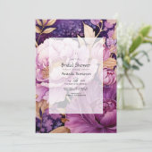 Mauveおよび金ゴールドフローラブライダルシャワー 招待状 (スタンド正面)