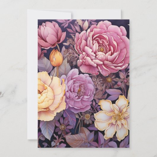 Mauveおよび金ゴールドフローラブライダルシャワー 招待状 (裏面)