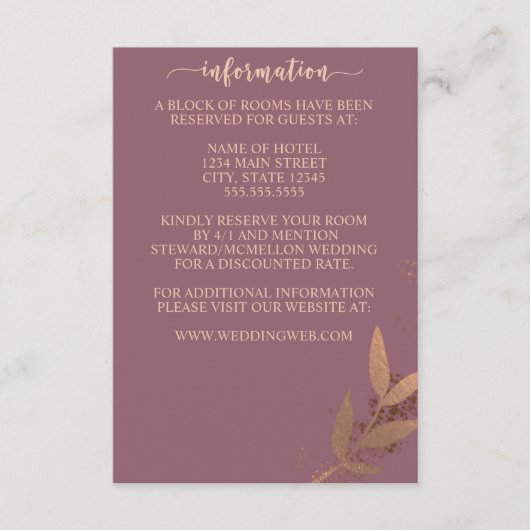 MauveおよびBronze秋リーフ結婚のエンクロージャカード エンクロージャーカード (正面)