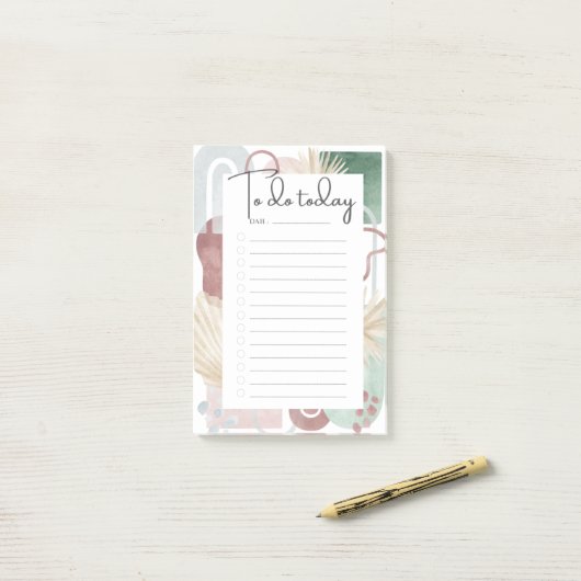 MauveおよびGreen抽象芸術図形のTo-Doリストの投稿 ポストイット (デスク上)