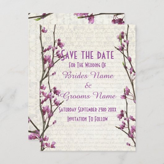 mauveかわいらしフローラ国スタイル日付の保存 案内ポストカード (正面/裏面)