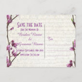 mauveかわいらしフローラ国スタイル日付の保存 案内ポストカード (裏面)