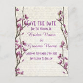 mauveかわいらしフローラ国スタイル日付の保存 案内ポストカード (正面)