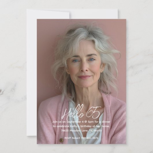 Mauveかわいらしフローラ植物写真第65誕生日 招待状 (正面)