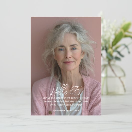 Mauveかわいらしフローラ植物写真第65誕生日 招待状 (スタンド正面)