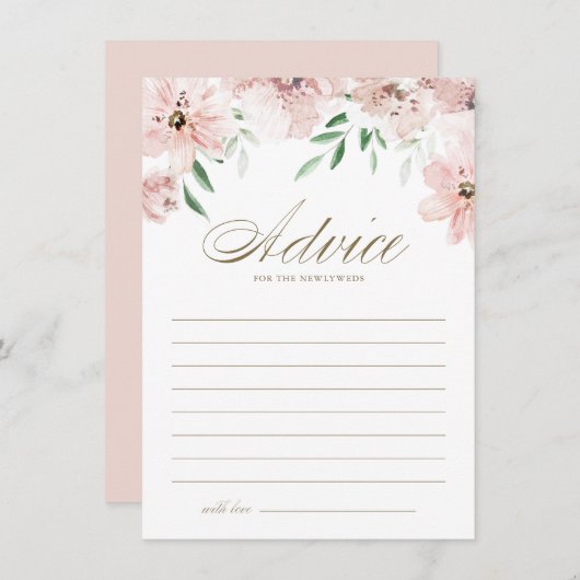 Mauveかわいらし Pink Water Colorの花結婚色 アドバイスカード (正面/裏面)