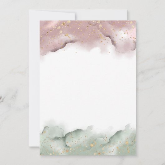 Mauveとセージ緑の水の色の性別の表示 招待状 (裏面)